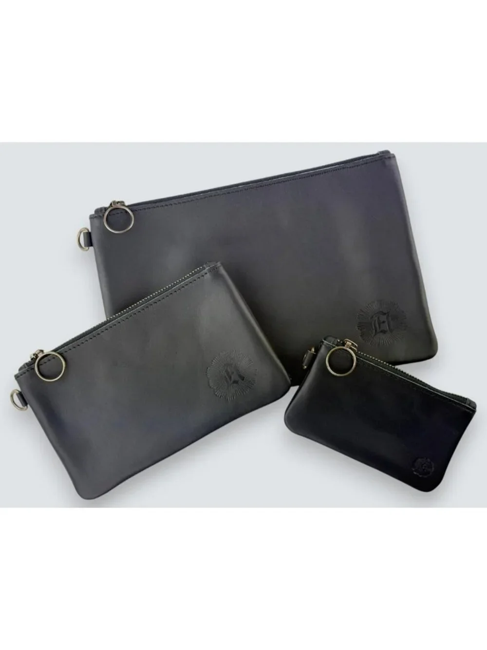 Stylish Carbon Black Leather Zipper Pouch - Compact 5.5